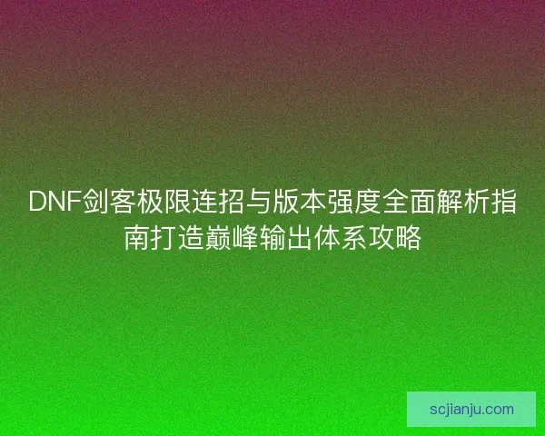 DNF剑客极限连招与版本强度全面解析指南打造巅峰输出体系攻略